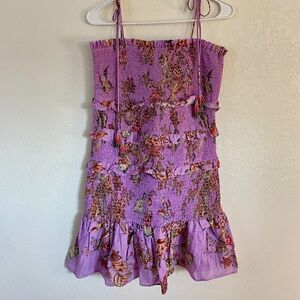 Farm Rio Floral Monkey Lilac Smocked Mini Dress Size Small